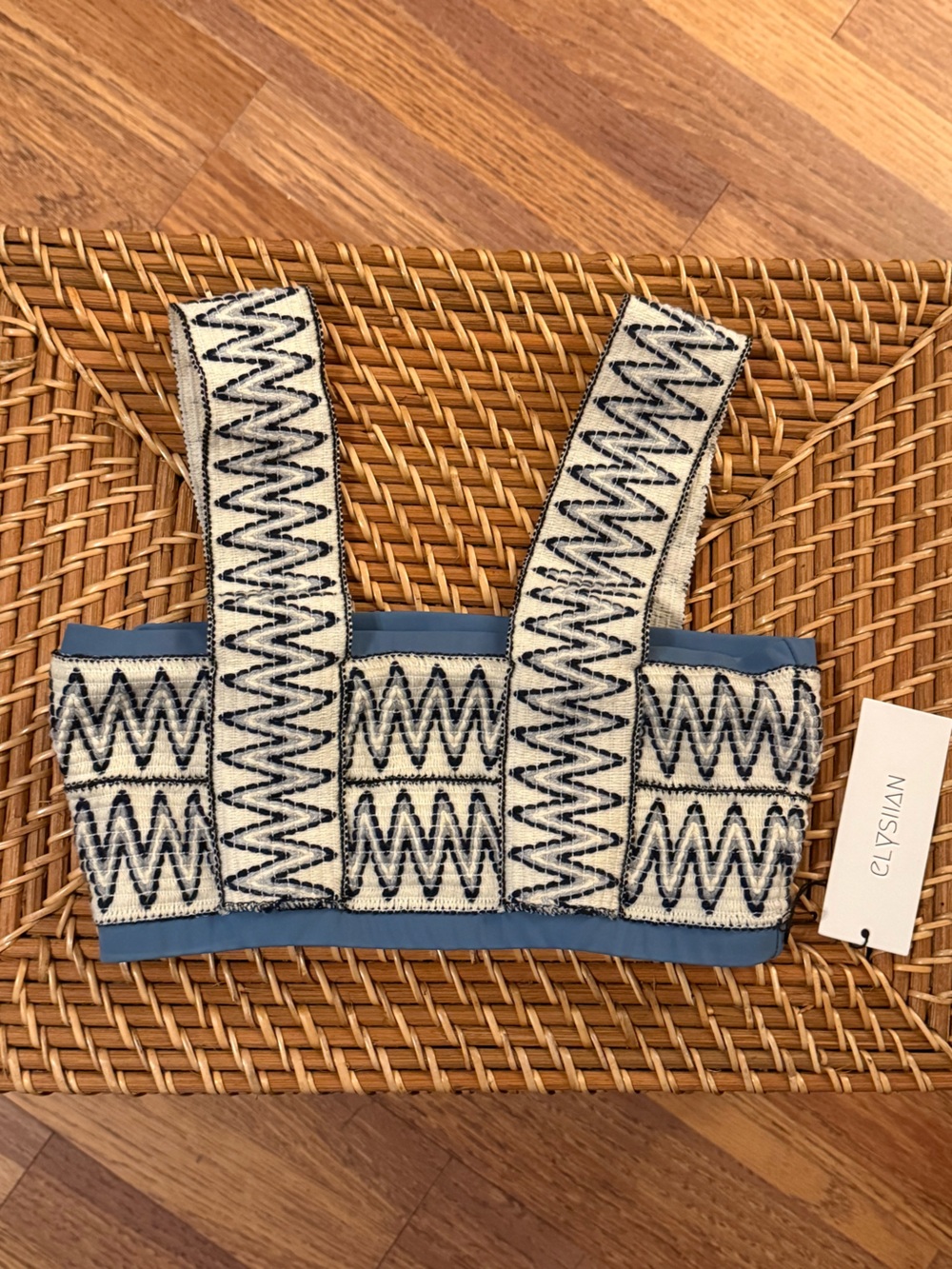 Elysiian Woven Embroidered Swim Top - Navy & Cream